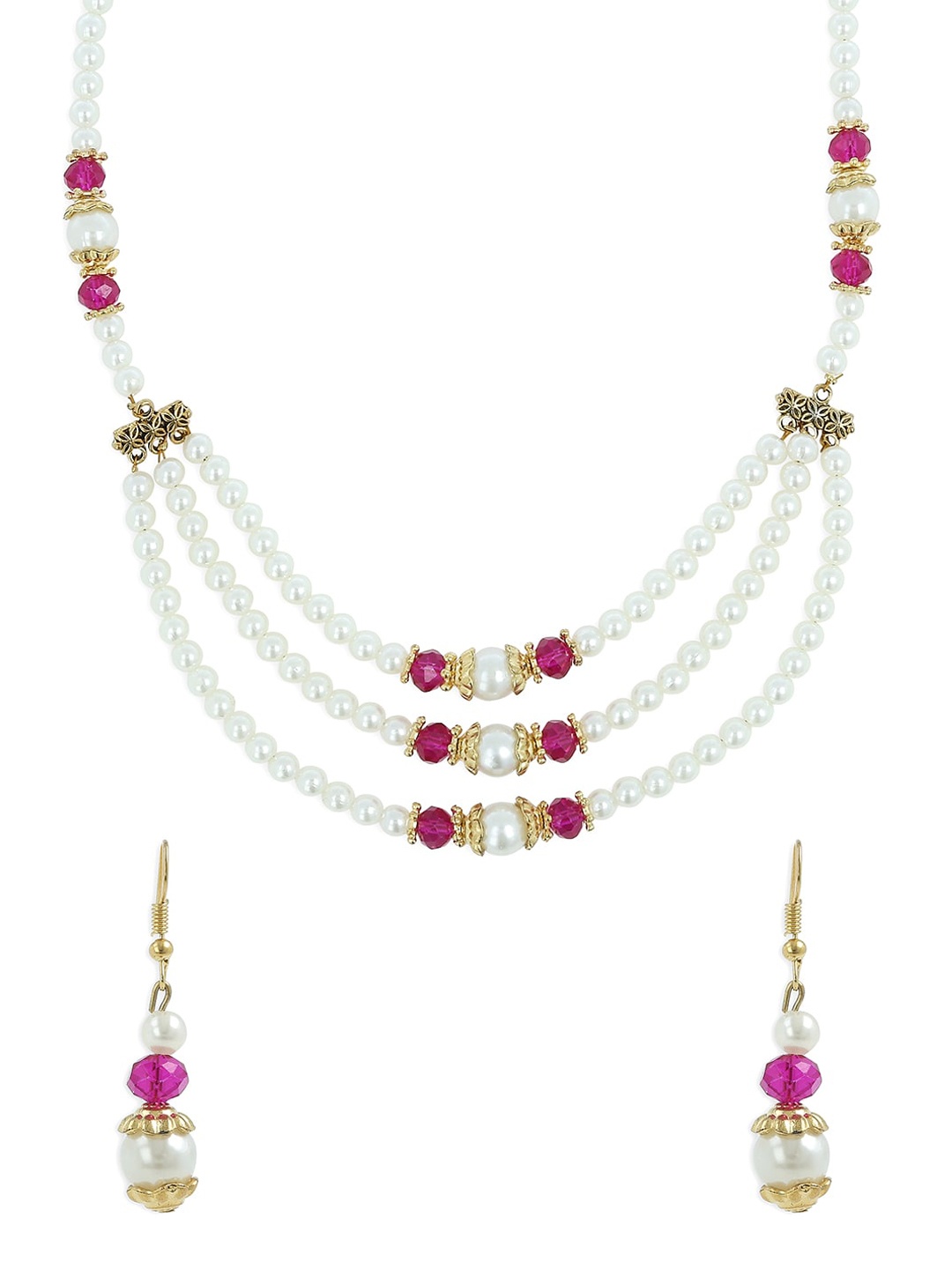 AKSHARA Gold-Plated Pink & White Beaded Handcrafted Jewellery Set