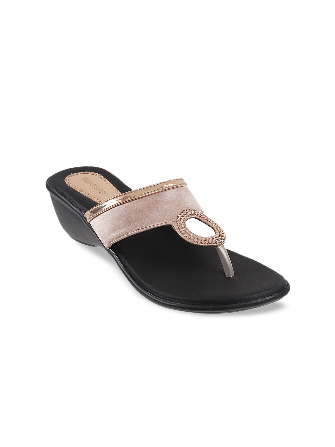 

WALKWAY by Metro Women Muted Gold-Toned Ethnic Embellished Comfort Heels with Cut-Out Detail