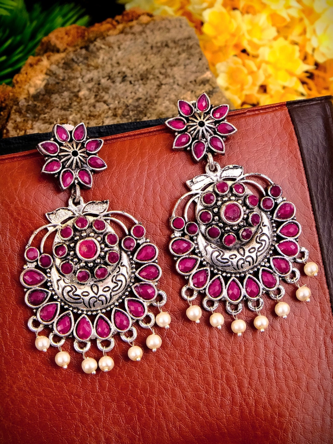 

Crunchy Fashion Silver-Plated & Pink Handcrafted Contemporary Chandbalis