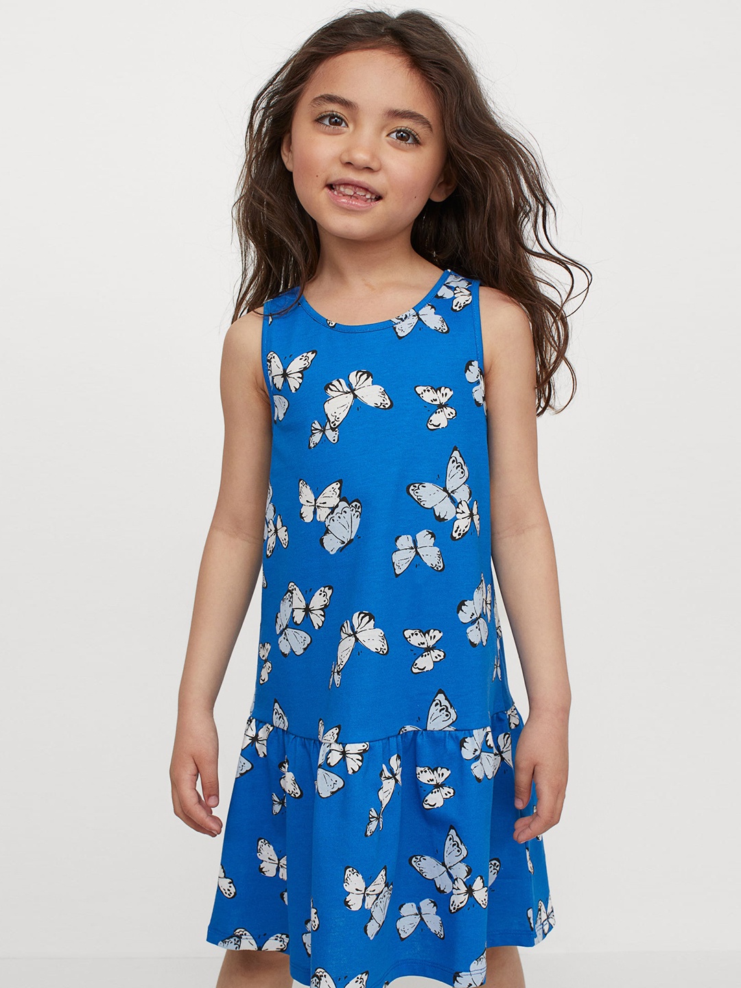 

H&M Girls Blue & Black Cotton Patterned Jersey Dress