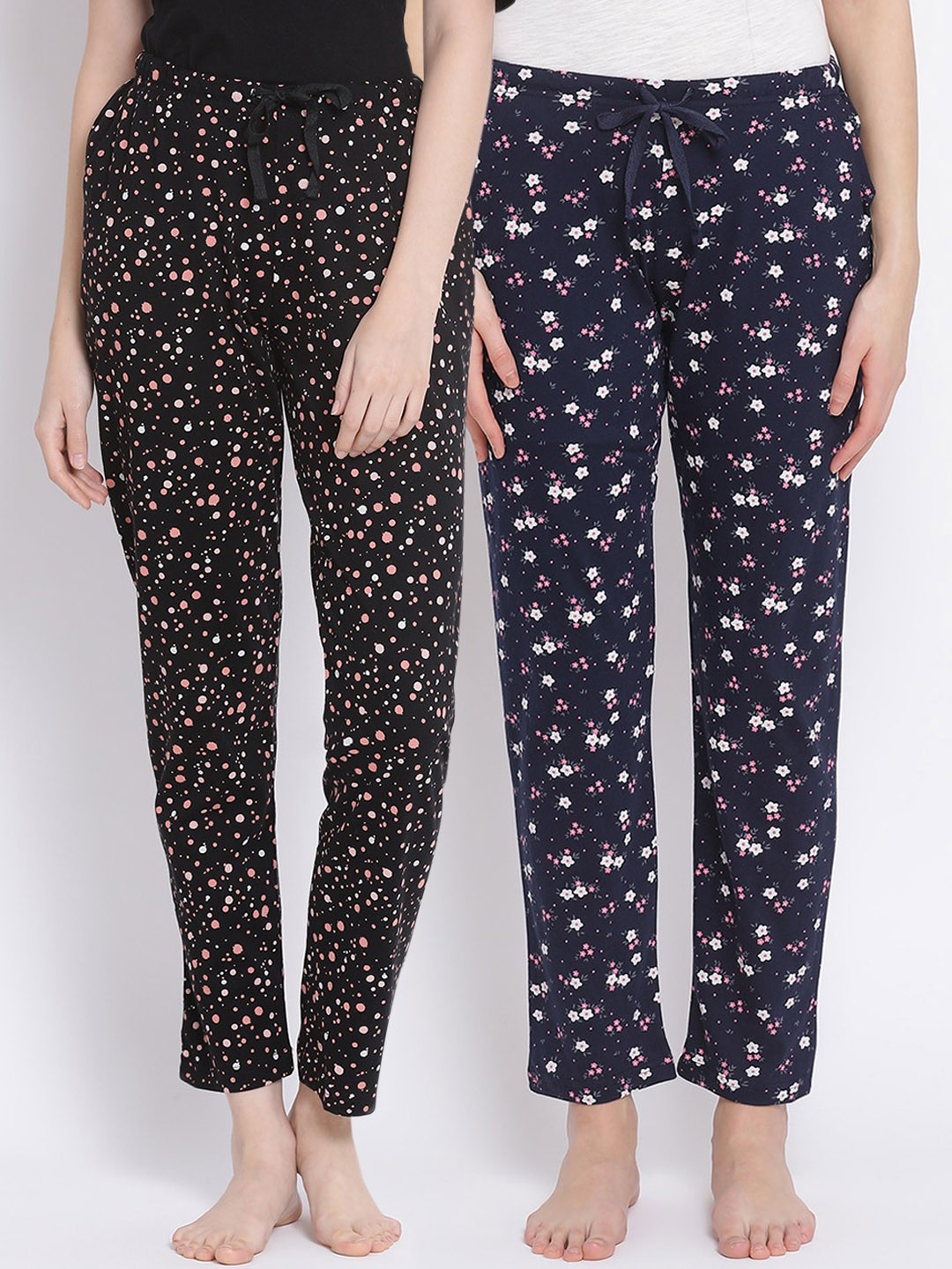 

Kanvin Women Pack Of 2 Floral Printed Cotton Lounge Pants, Navy blue