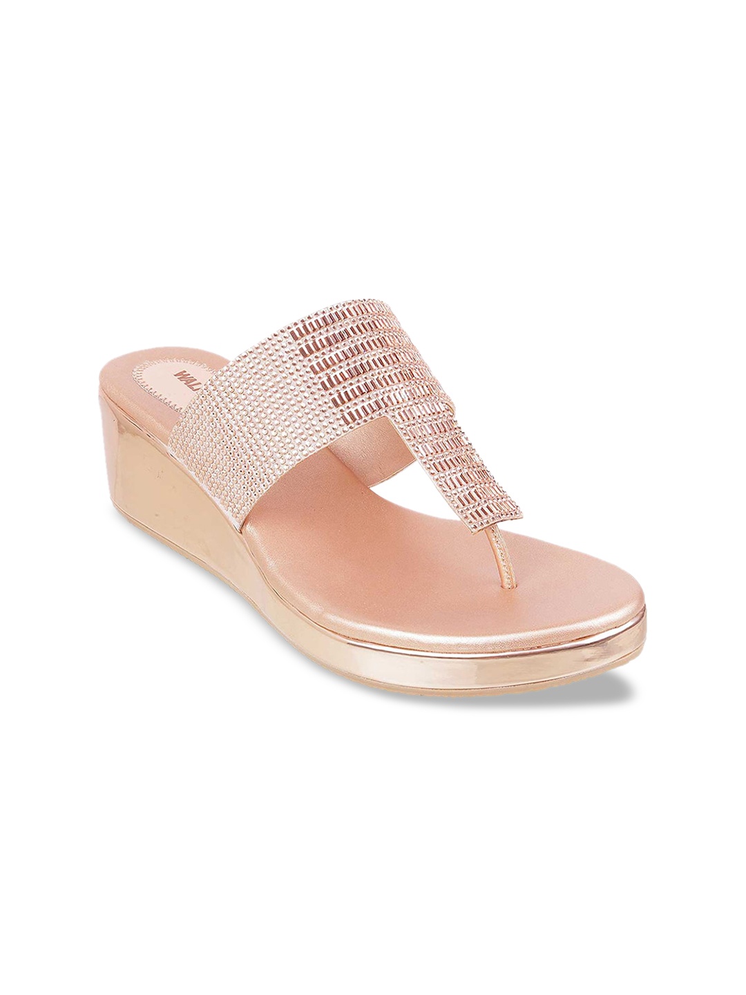 

WALKWAY by Metro Women Rose Gold-Toned Ethnic Embellished Wedges