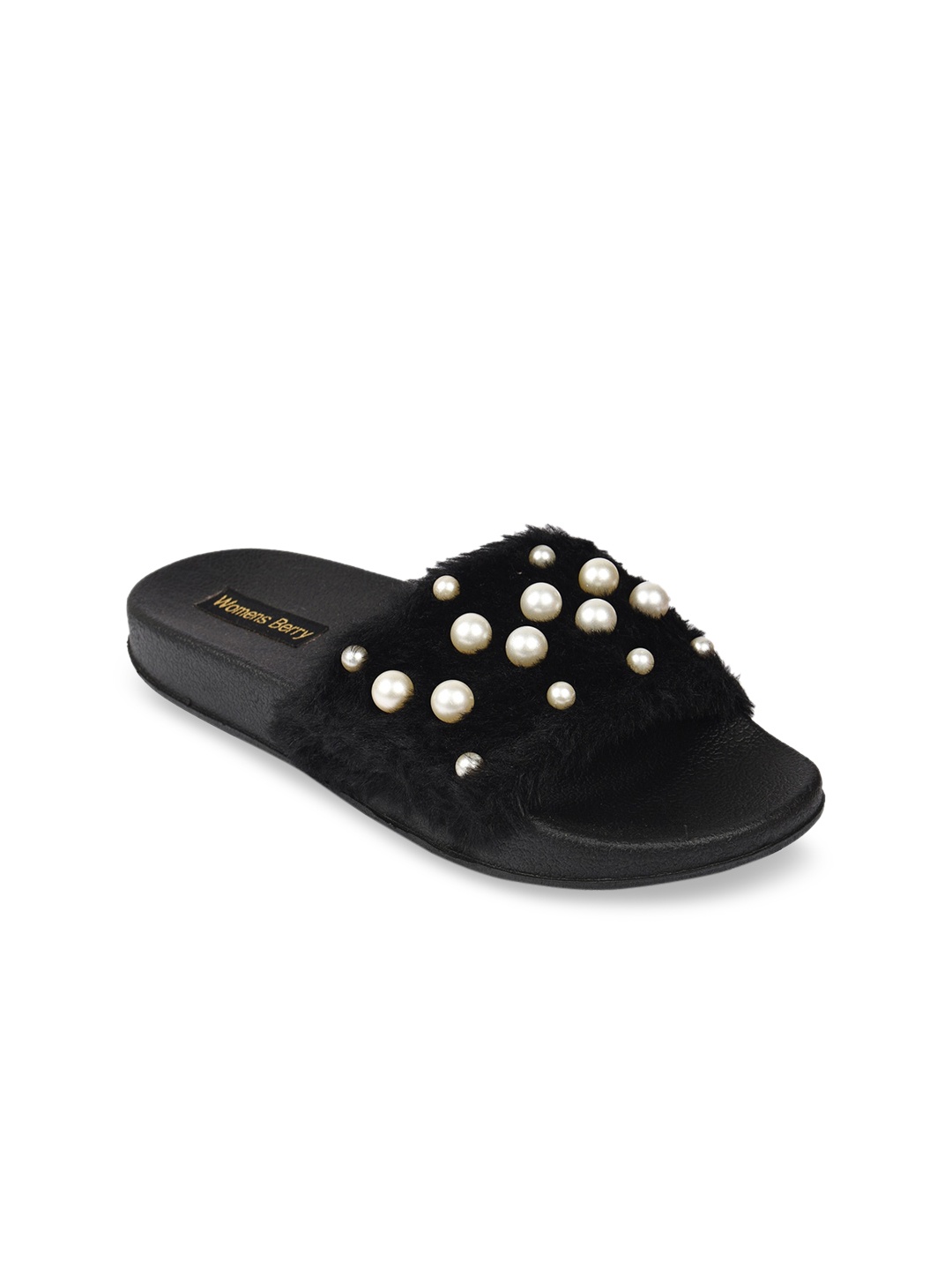 

WOMENS BERRY Women Black Embellished Open Toe Flats