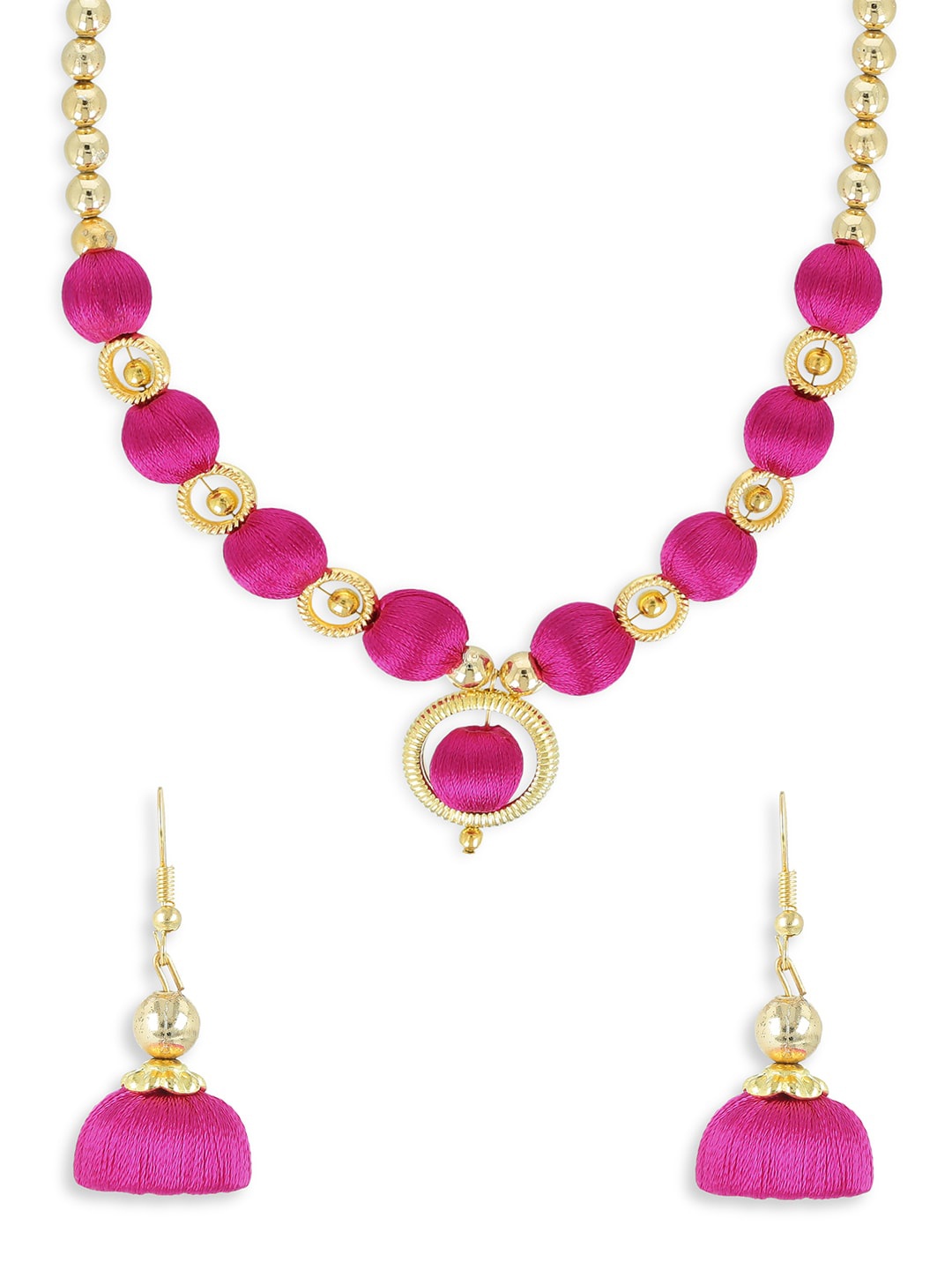 

AKSHARA Gold-Plated Pink & Beige Beaded Handcrafted Jewellery Set
