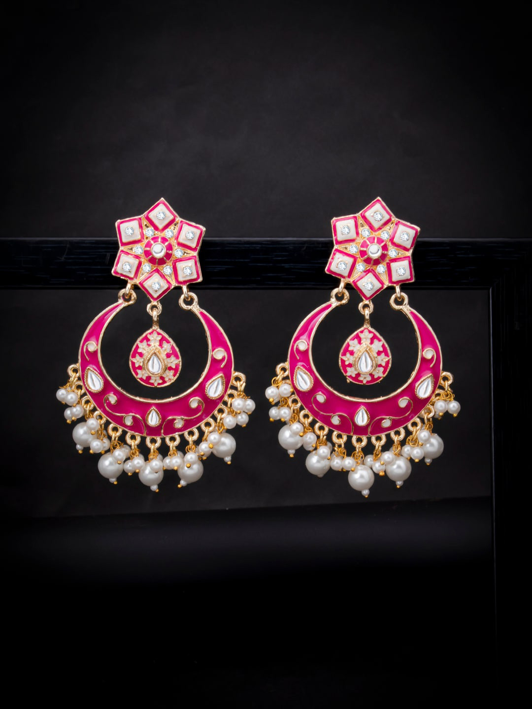 

Sukkhi Pink & Gold-Toned Contemporary Chandbalis Earrings