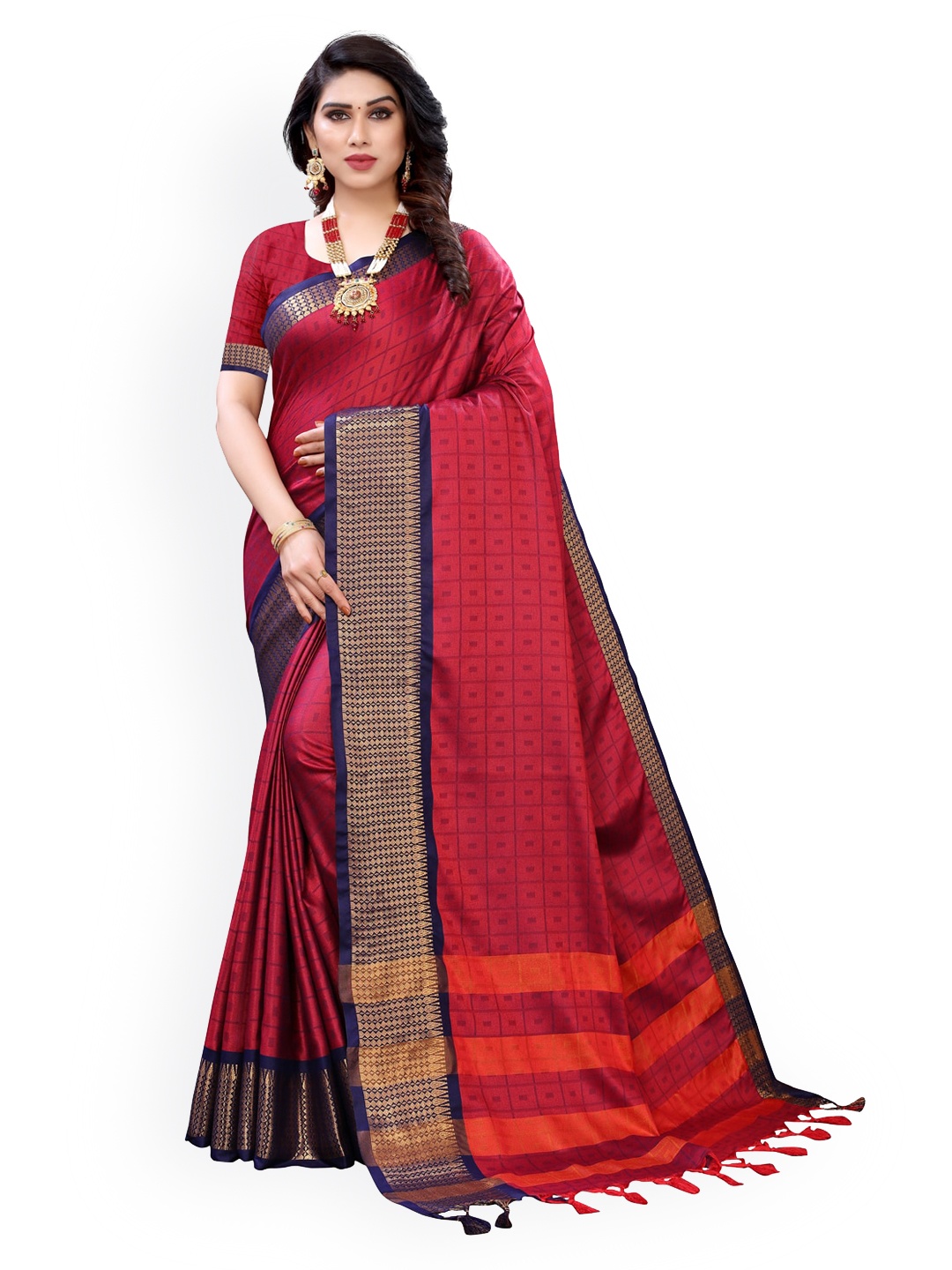 

KALINI Maroon & Blue Silk Blend Woven Design Kanjeevaram Saree