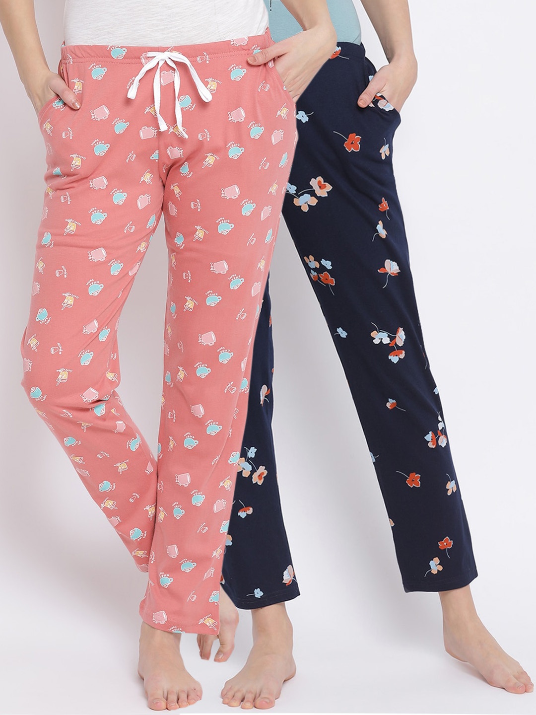 

Kanvin Women Pack Of 2 Printed Pure Cotton Lounge Pants, Orange