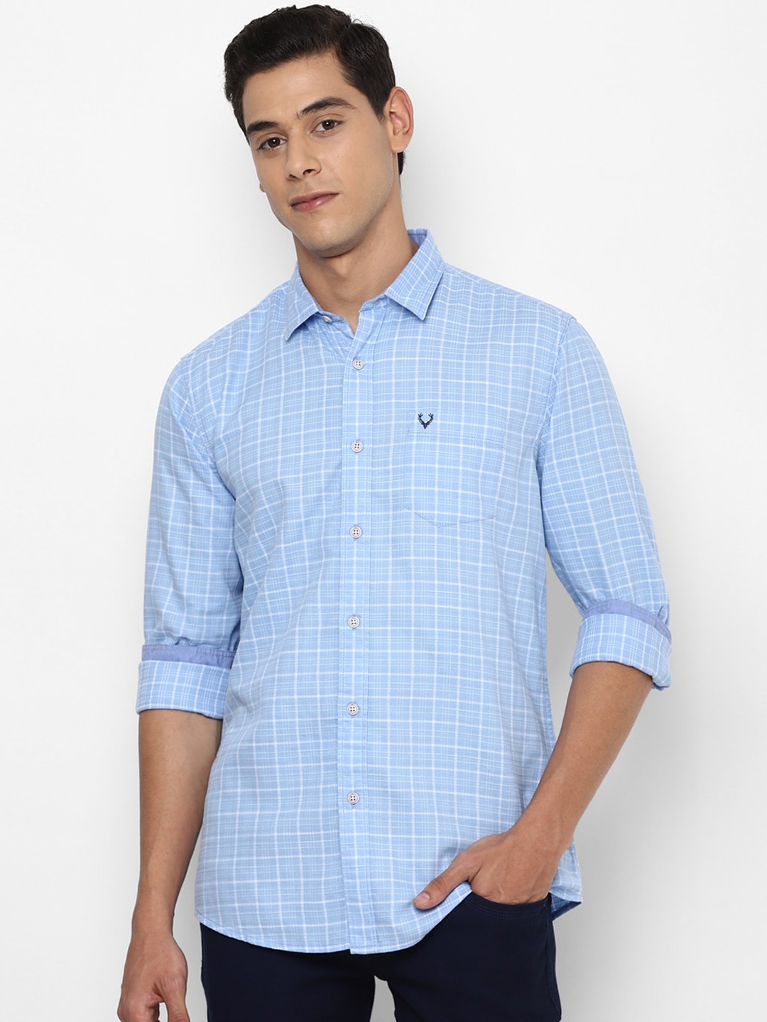 

Allen Solly Sport Men Blue & White Regular Fit Checked Casual Shirt