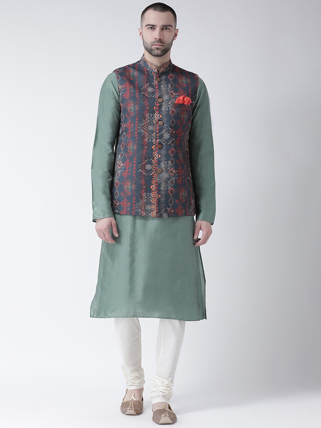 

KISAH Men Multicoloured Regular A-Line Kurta & Churidar With Jacket, Multi