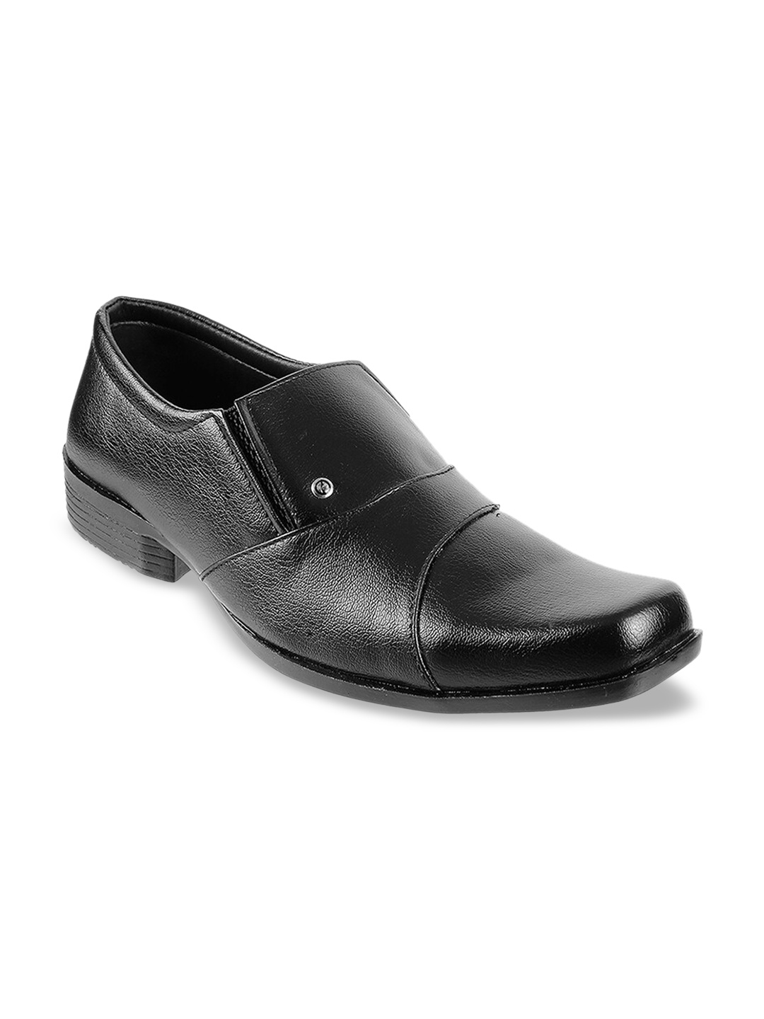 

WALKWAY by Metro Men Black Textured Formal Slip-Ons