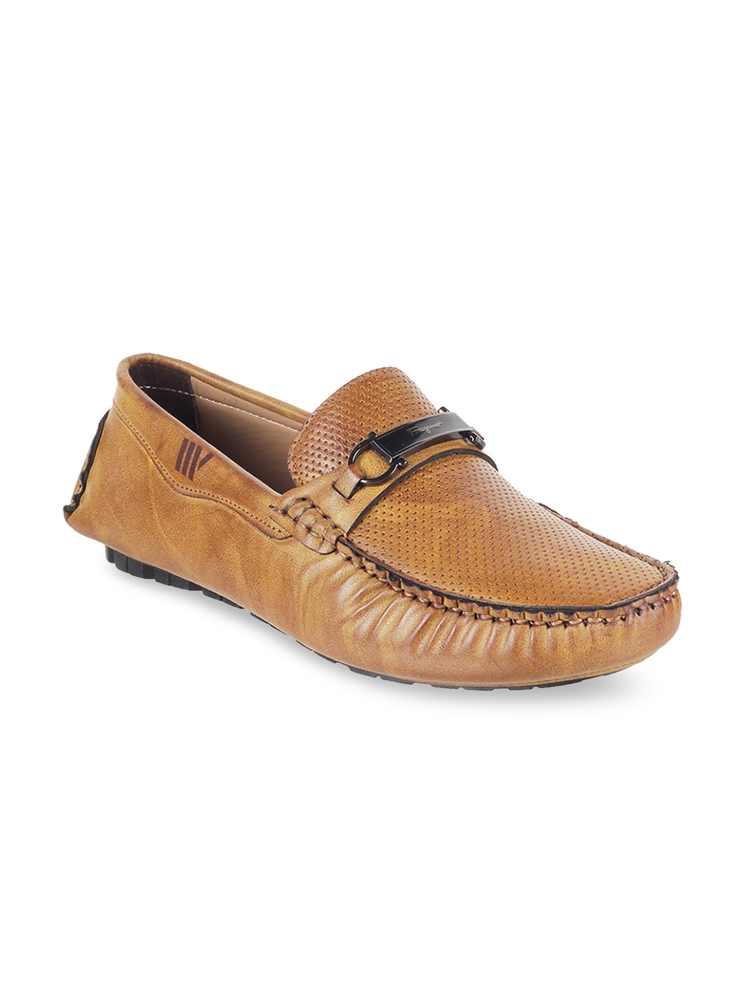 

WALKWAY by Metro Men Tan Brown Perforated Horsebit Loafers