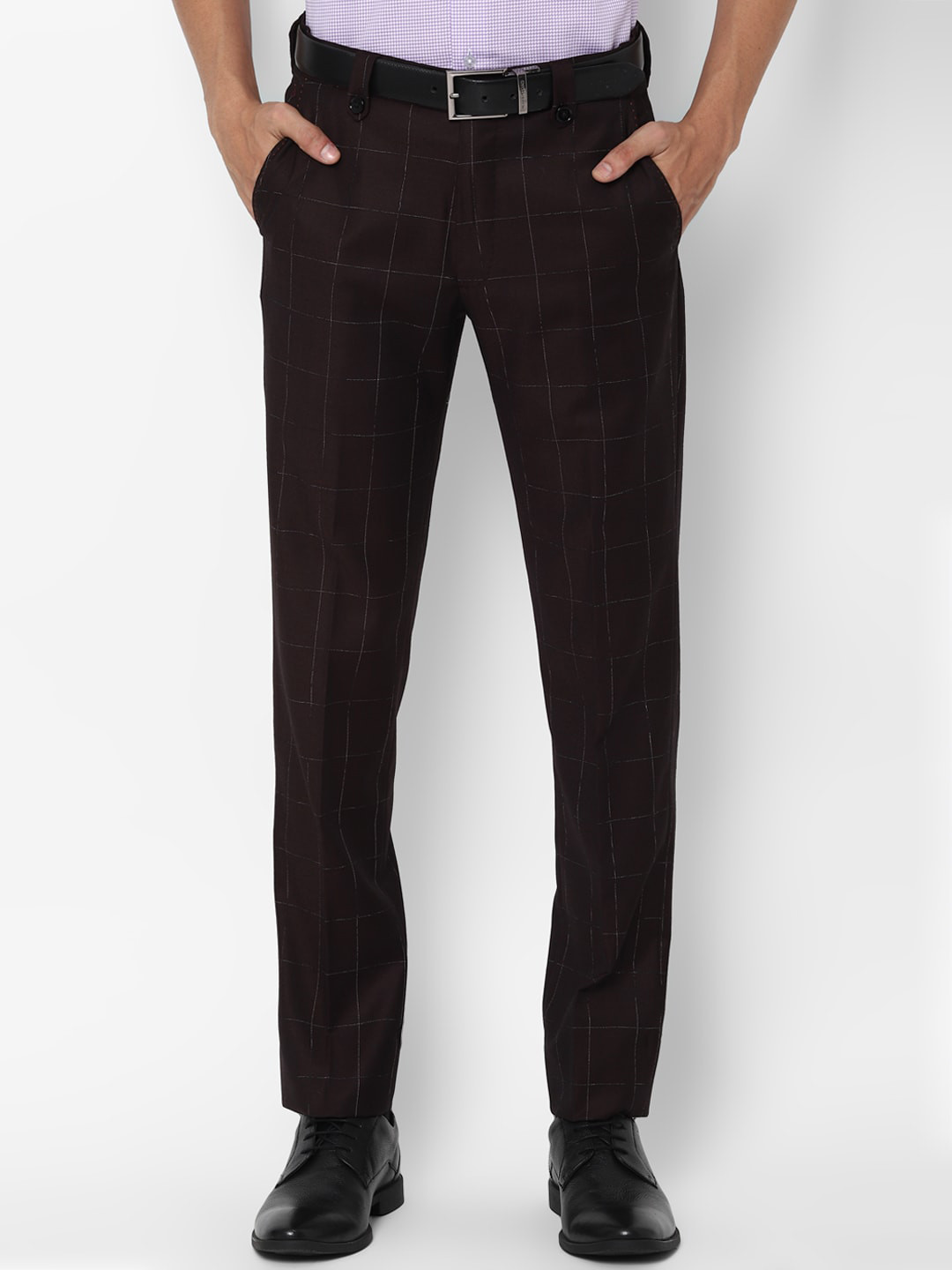 

SIMON CARTER LONDON Men Brown Slim Fit Checked Formal Trousers