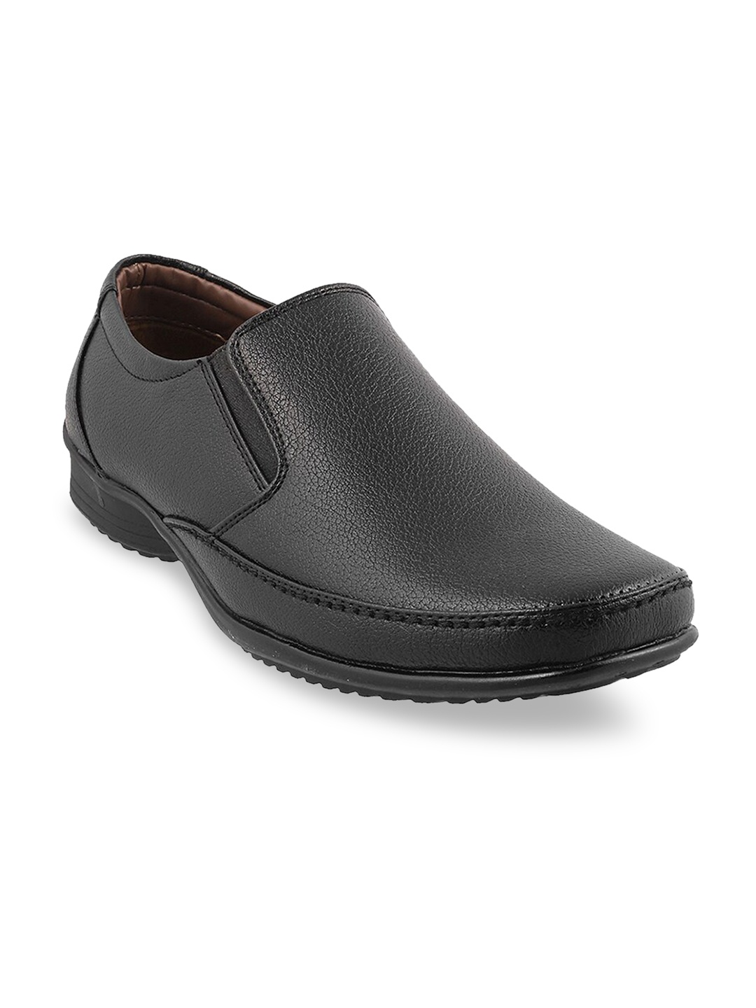 

WALKWAY by Metro Men Black Textured Synthetic Formal Slip-Ons