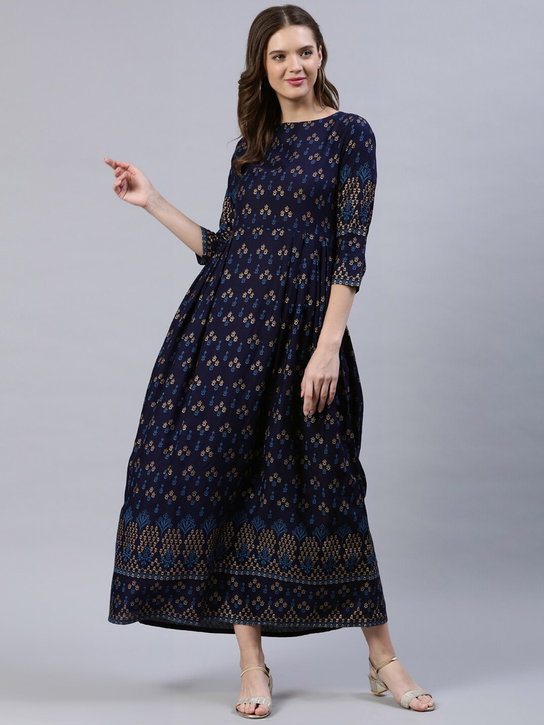 

Nayo Navy Blue Ethnic Motifs Maxi Dress