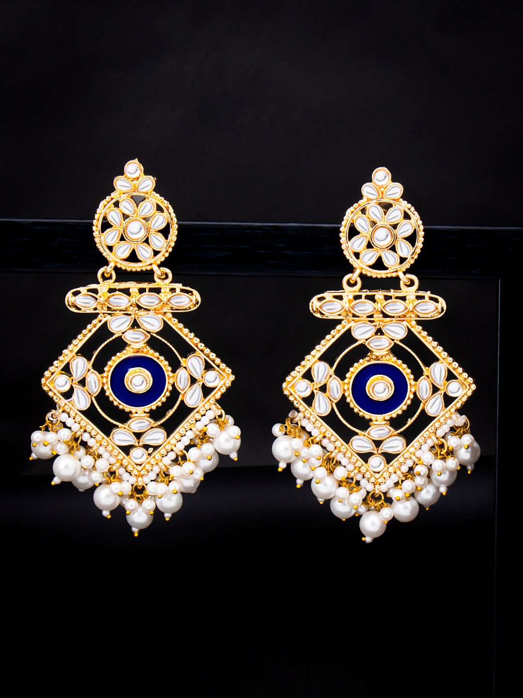 

Sukkhi Gold-Toned & Blue Contemporary Drop Earrings