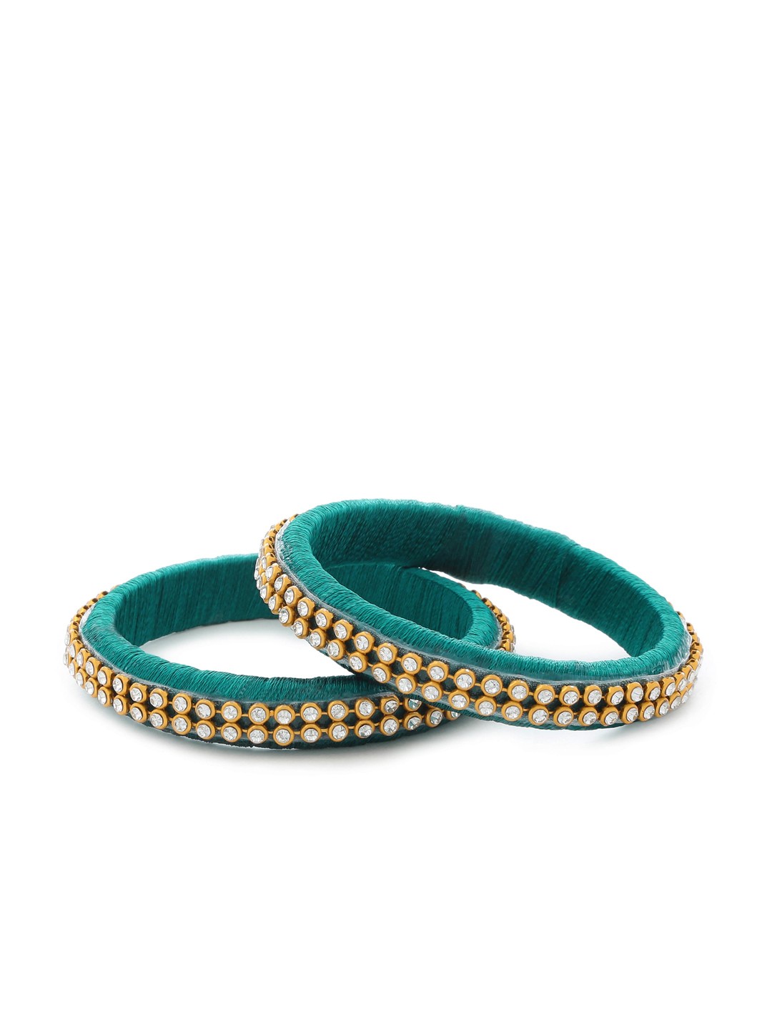 

AKSHARA Set of 4 Dark-Green & Gold-Toned Stone-Studded Handcrafted