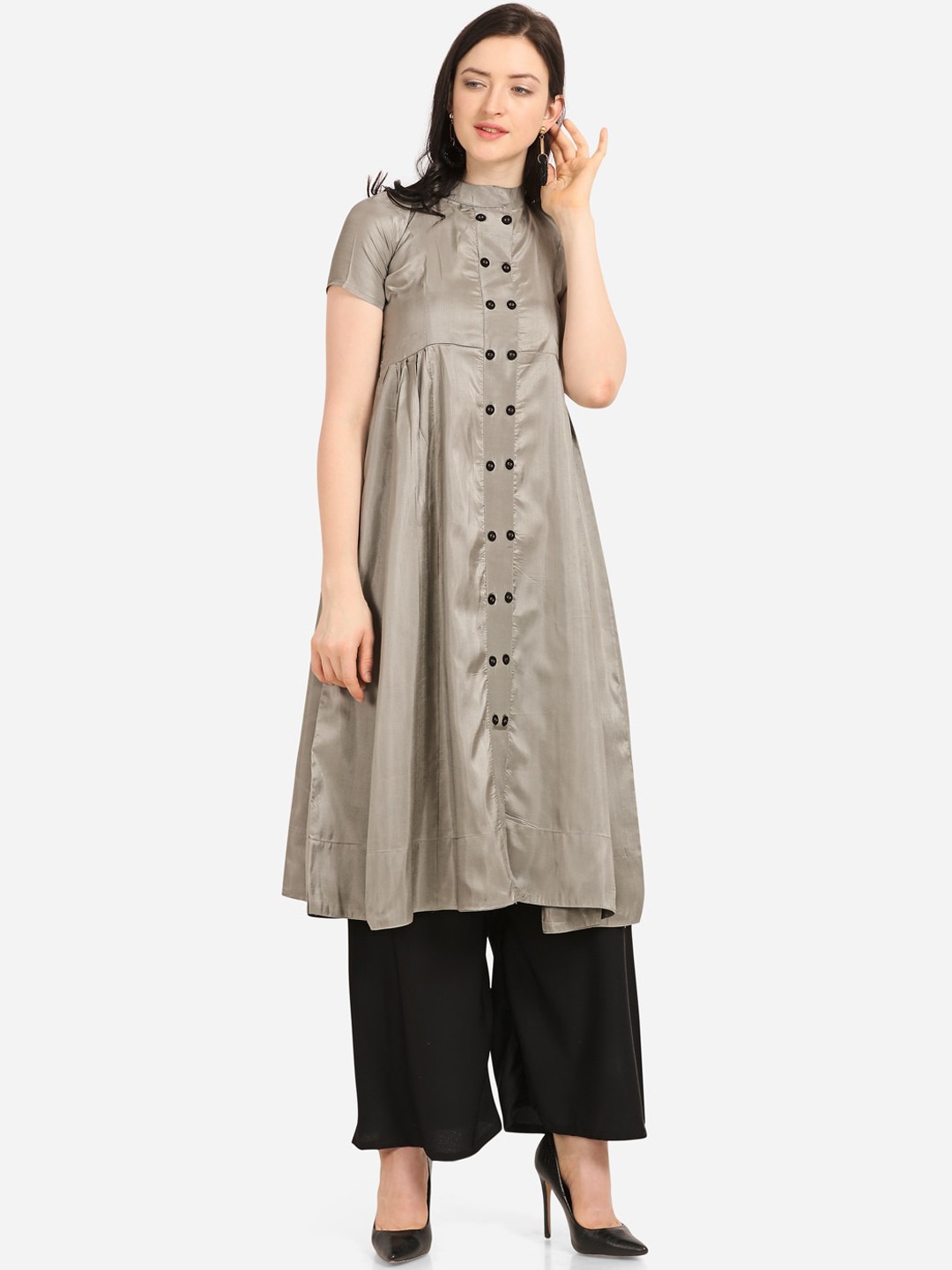

Florence Women Grey & Black Solid A-Line Kurti & Palazzos