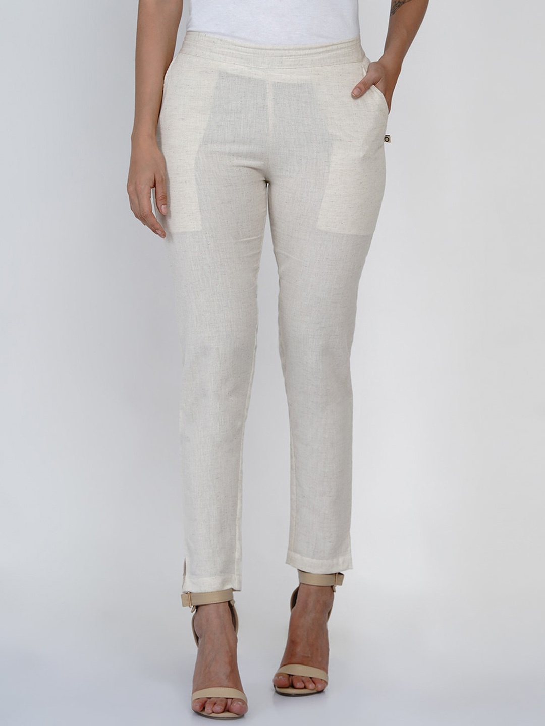 FABNEST Women Off White Regular Trousers