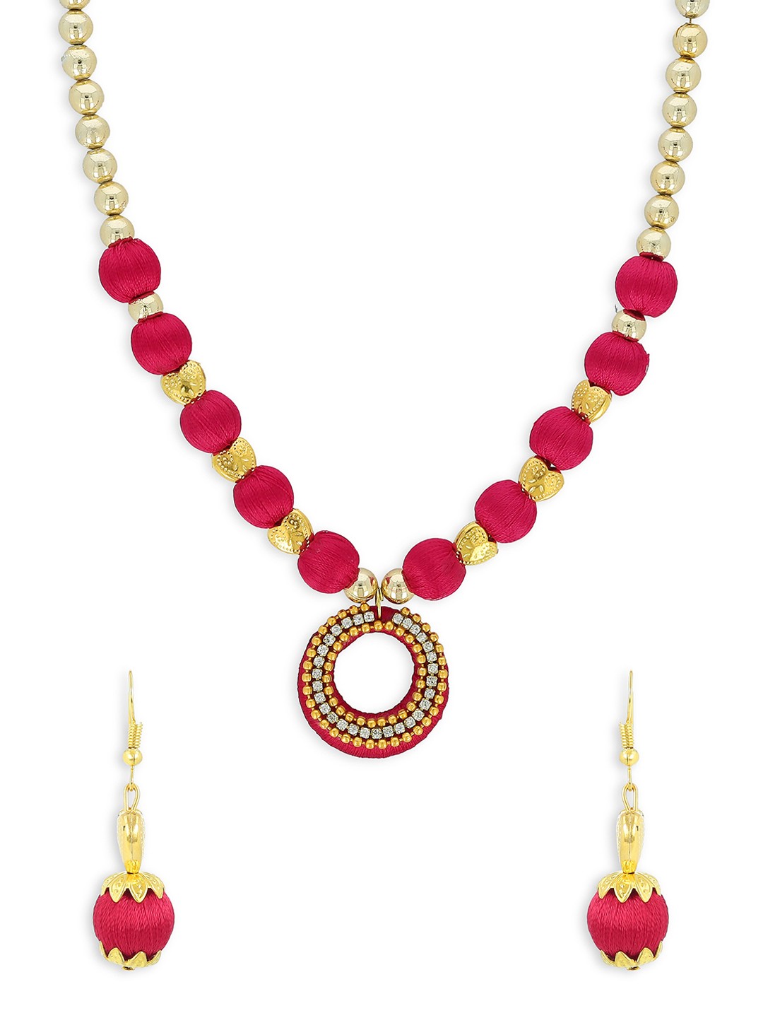 

AKSHARA Gold-Plated Red & Beige Beaded Handcrafted Jewellery Set