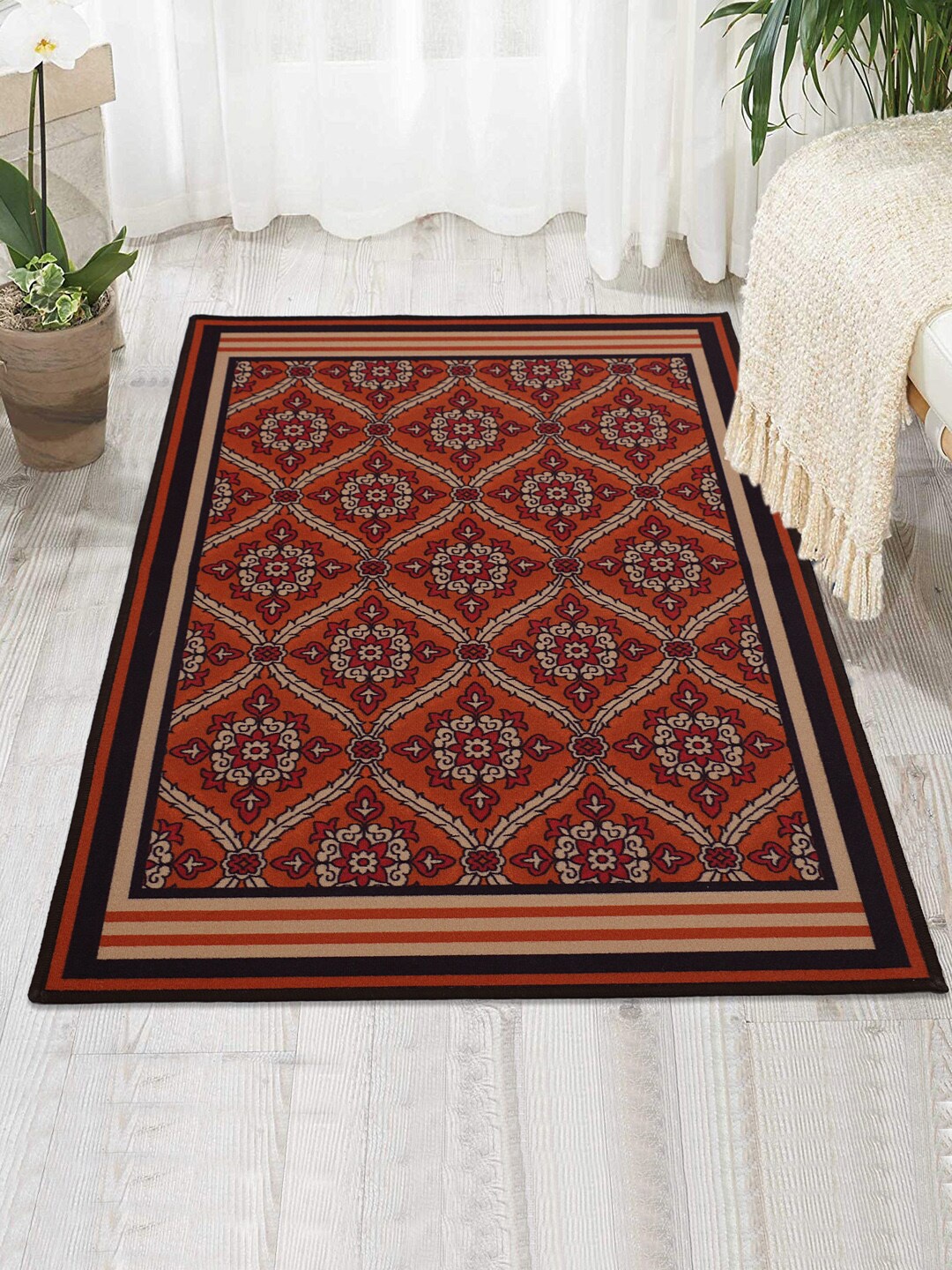 

RUGSMITH Red & Beige Printed Anti-Skid Carpet