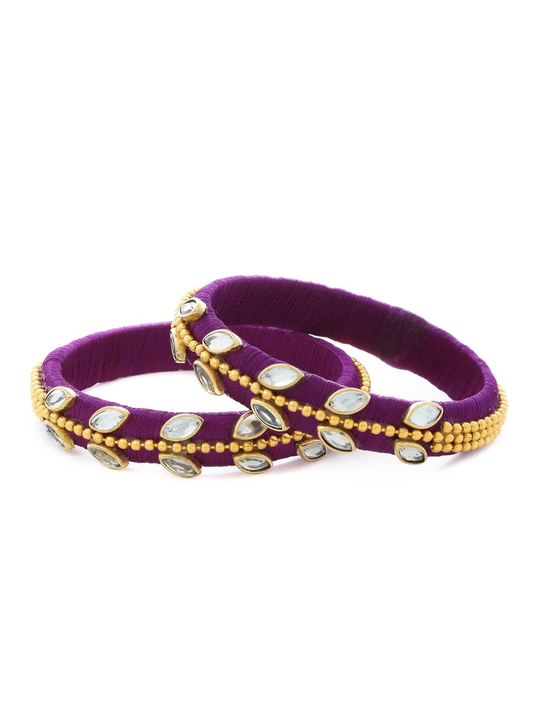 

AKSHARA Set 0f 2 Purple & White Artificial Stone-Studded Handcrafted Bangles