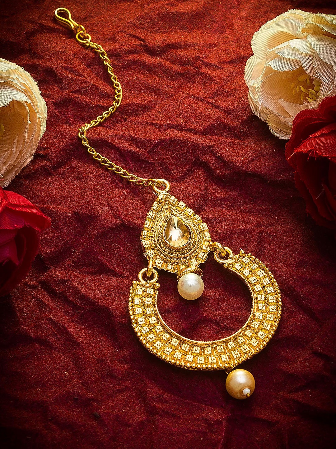 Aadita Gold Toned American Diamond Maangtikka