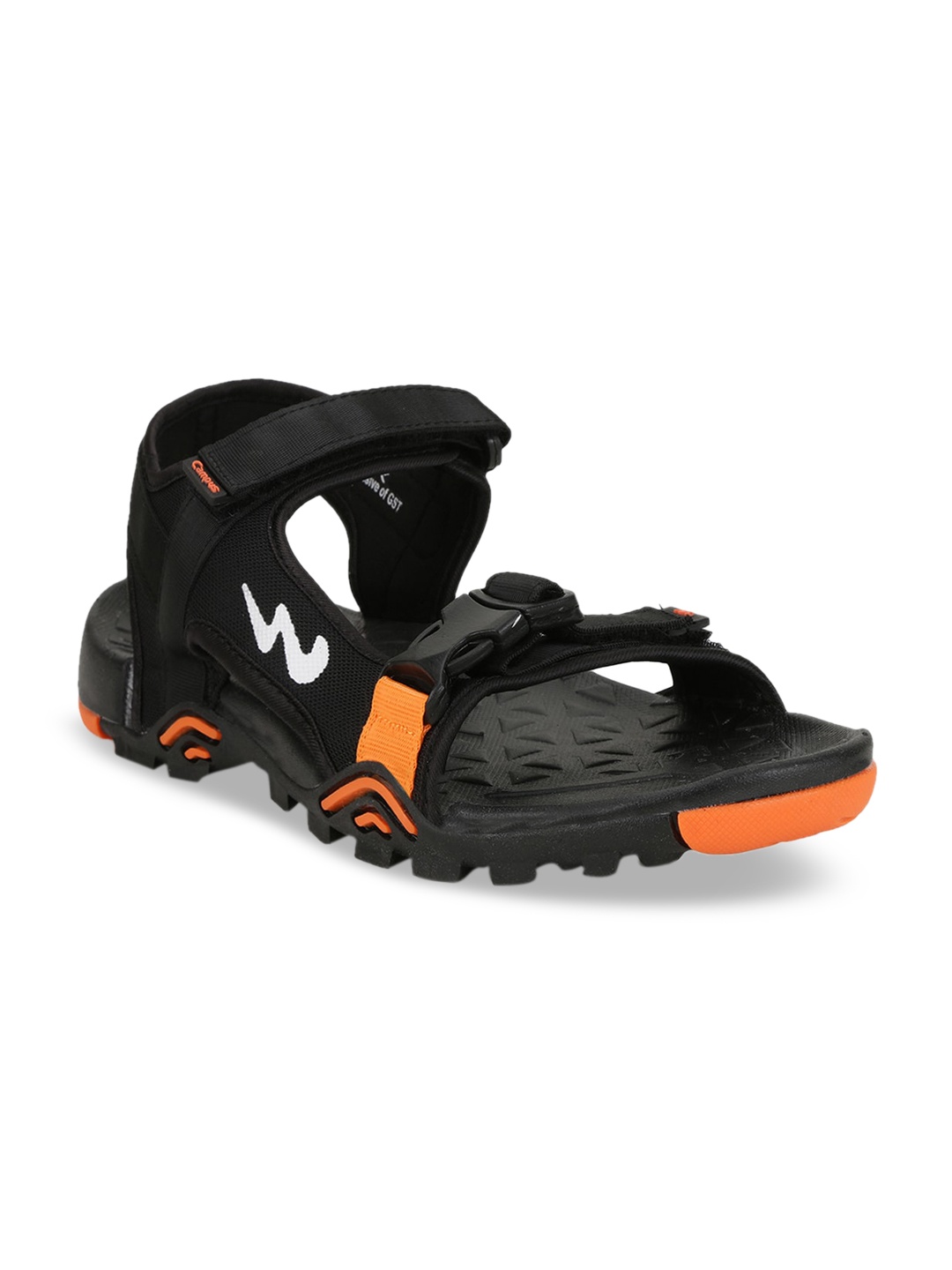 

Campus Men Black & Orange Solid Sports Sandals
