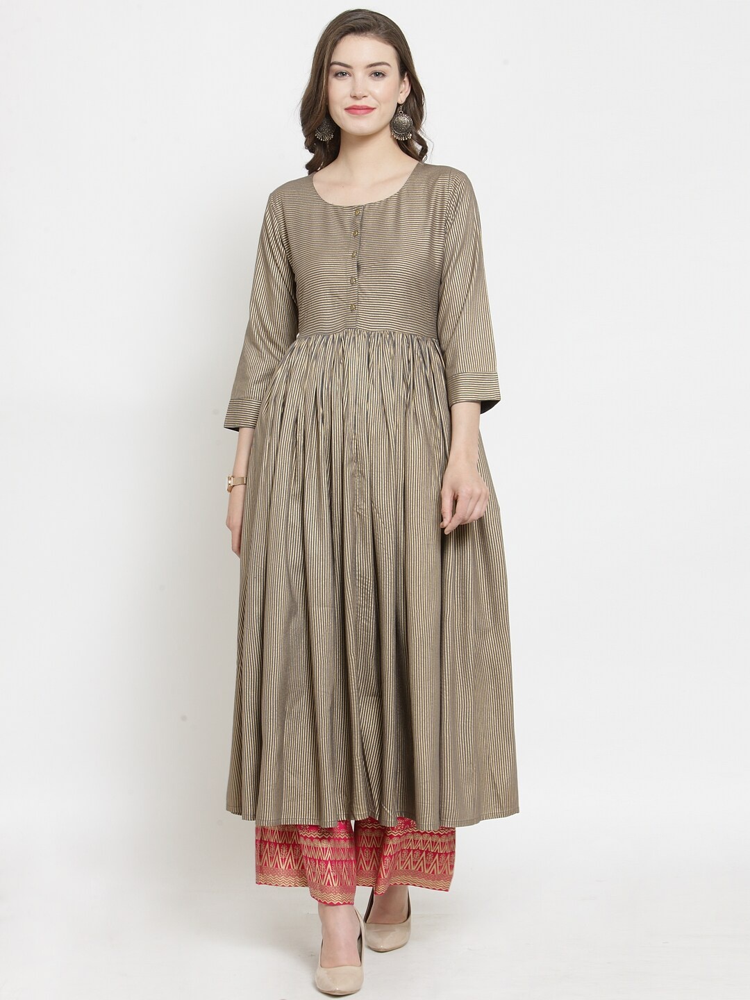 

Varanga Women Gold Striped Pleated Kurta with Palazzos