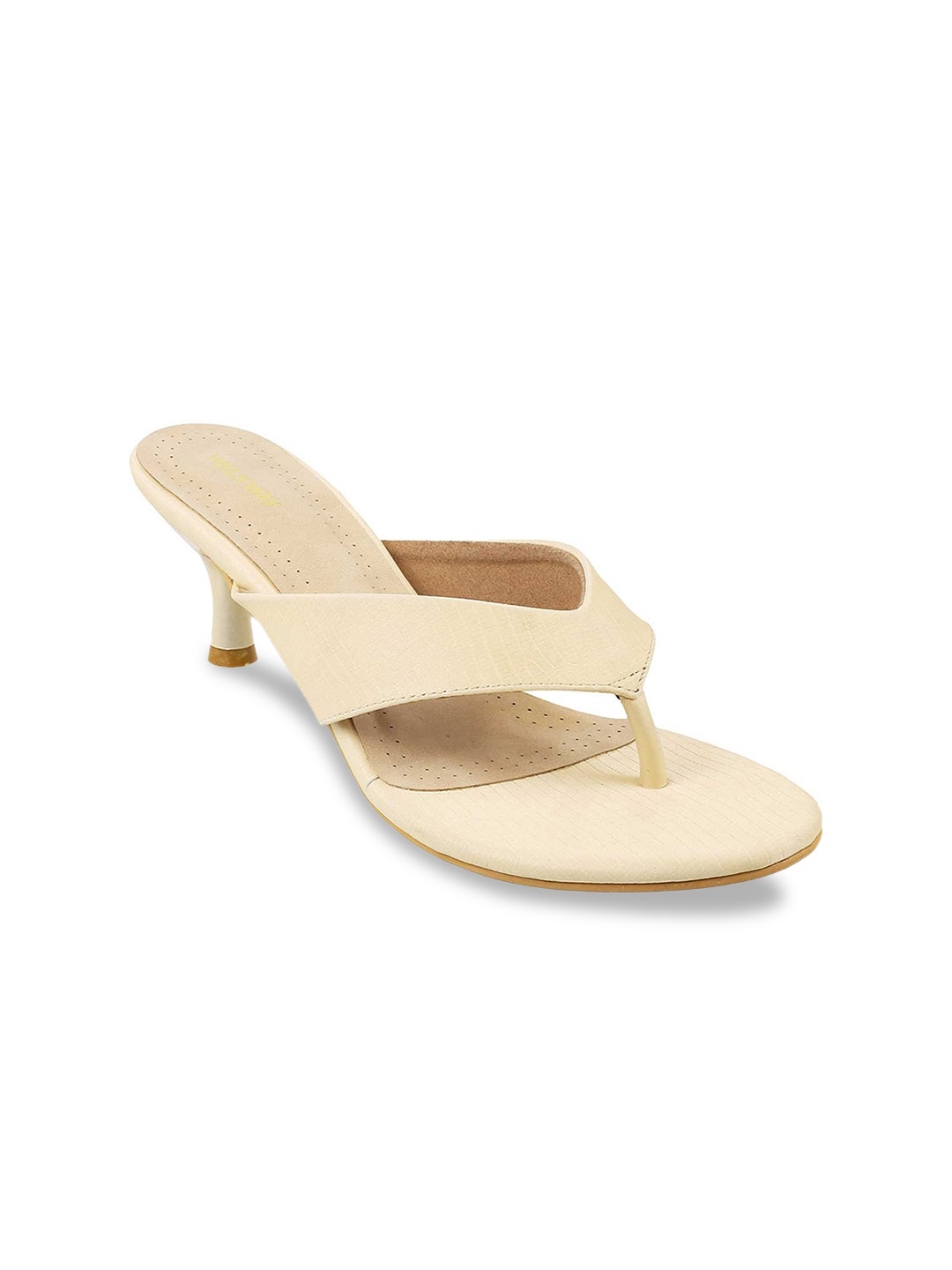 

WALKWAY by Metro Women Cream-Coloured Snakeskin Textured Kitten Heels