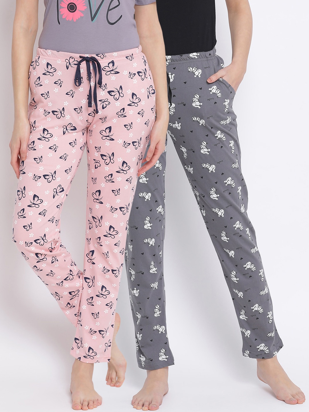 

Kanvin Women Pack Of 2 Printed Cotton Lounge Pants, Grey