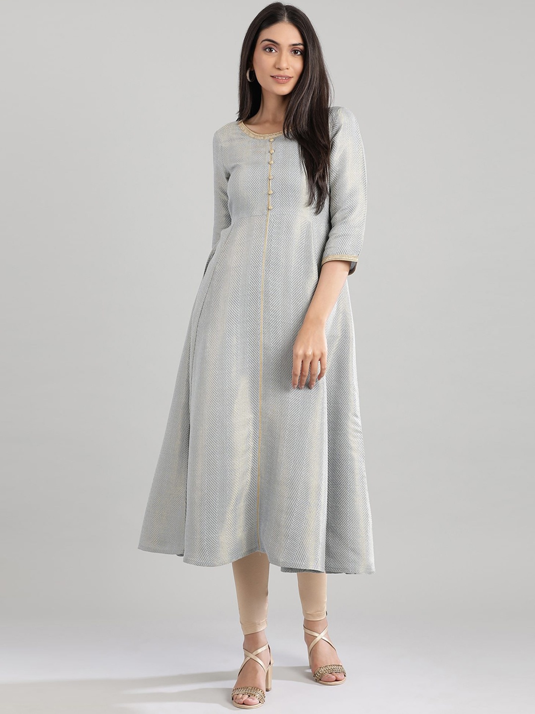 

AURELIA Women Grey Striped Kurta