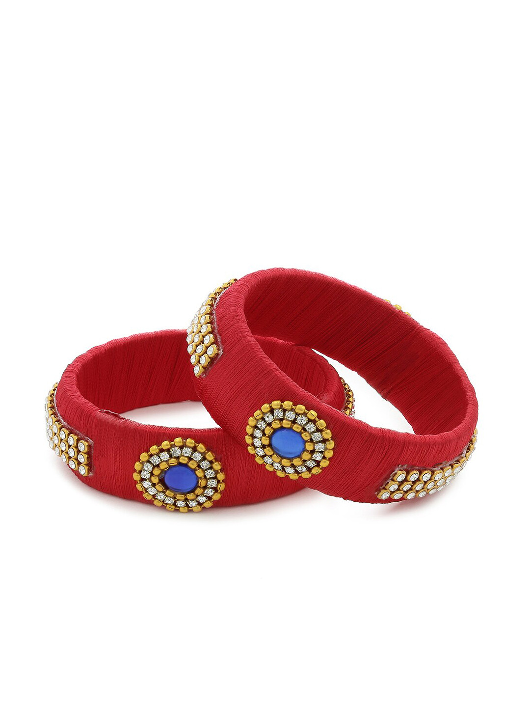

AKSHARA Girls Set Of 2 Red & Blue Artificial Beads-Studded Handcrafted Bangles