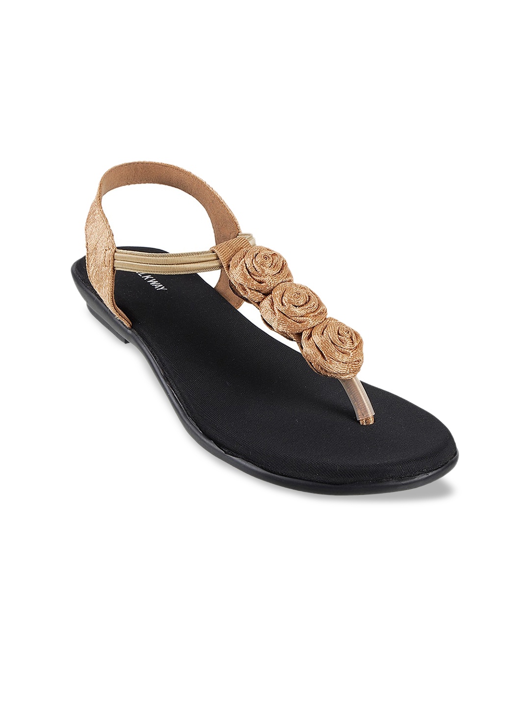 

WALKWAY by Metro Women Beige Rose Applique T-Strap Flats, Tan