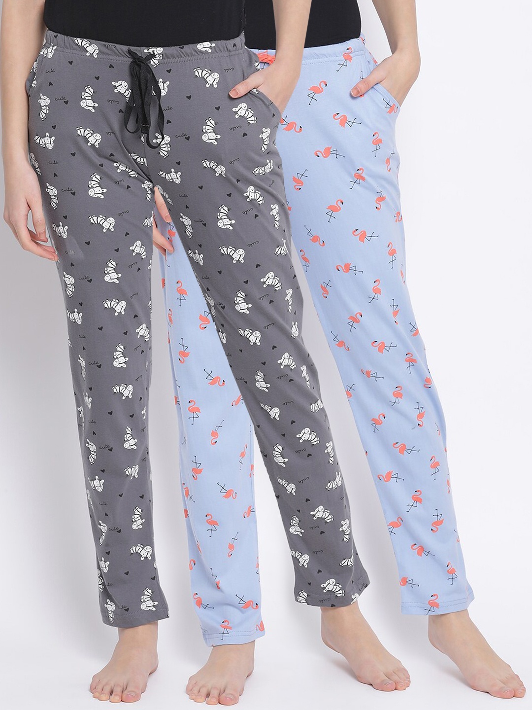 

Kanvin Women Pack Of 2 Printed Cotton Lounge Pants, Grey