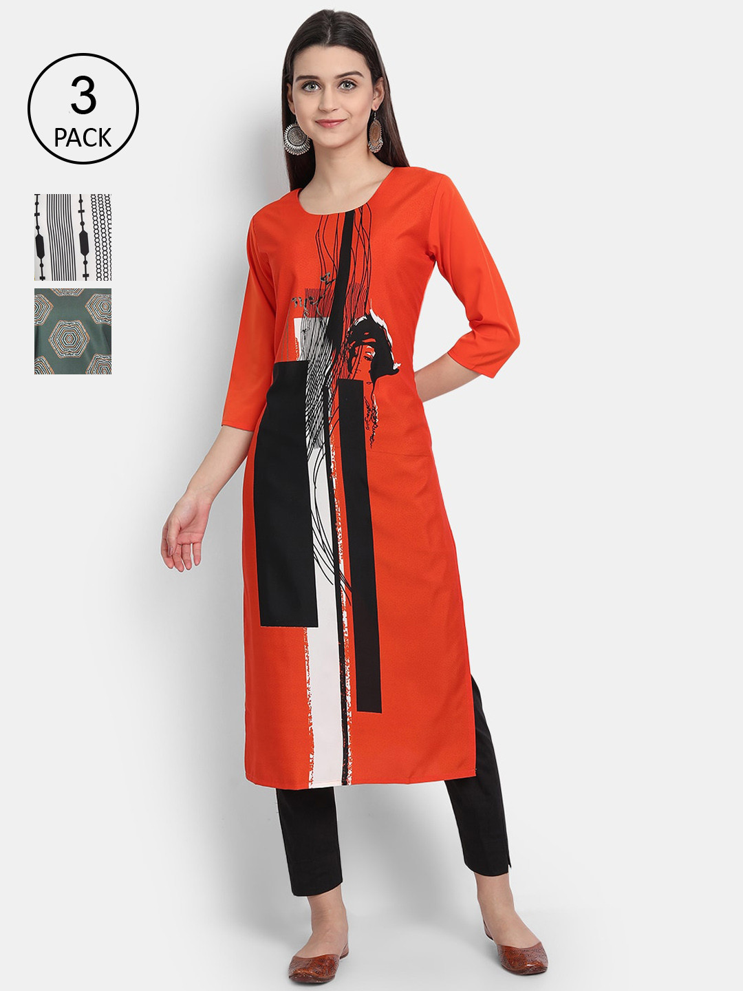 

Ethnic basket Women Pack Of 3 Multicoloured Printed Crepe Kurta, Multi