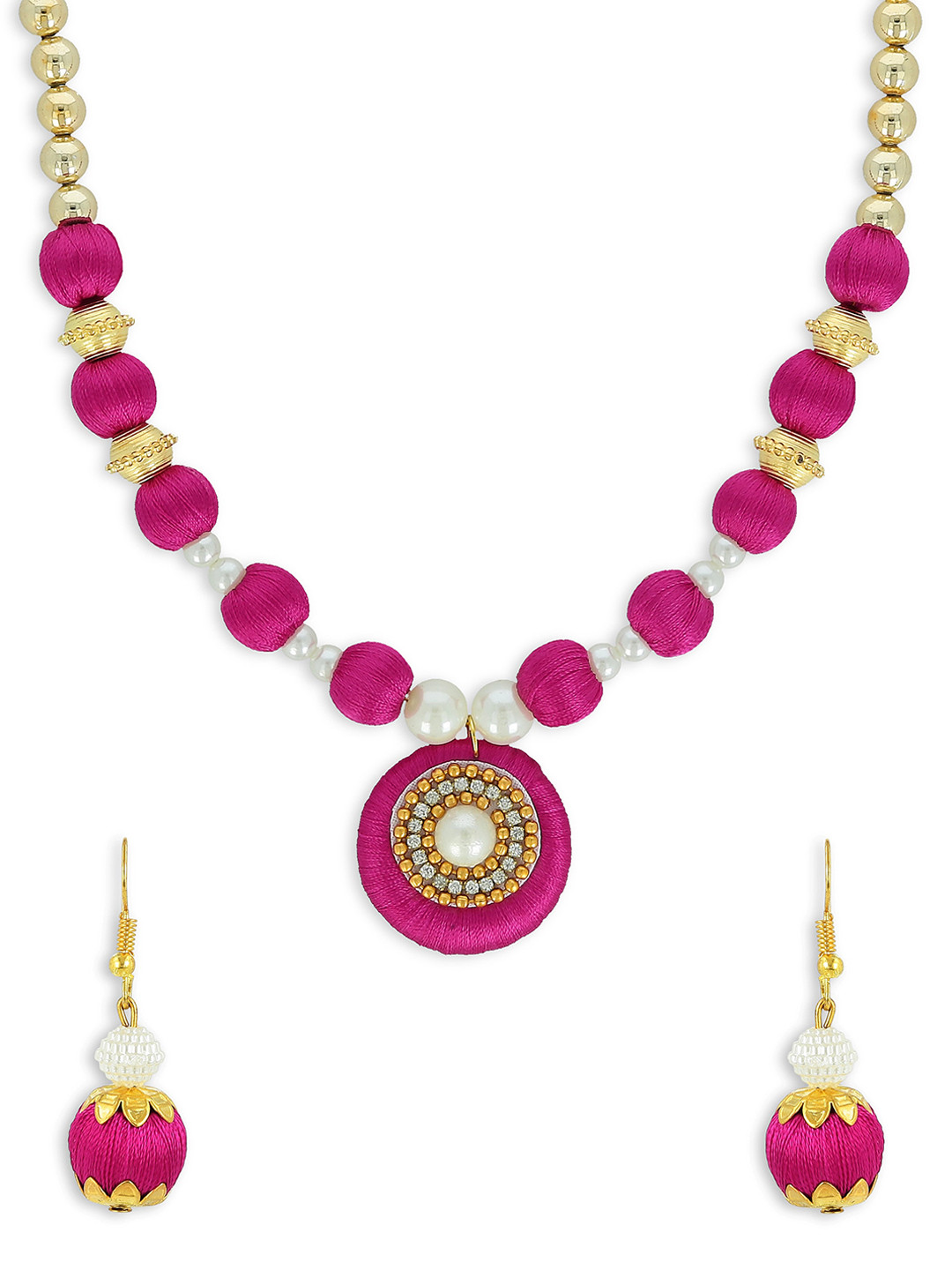 

AKSHARA Gold-Plated Pink & White Handcrafted Jewellery Set