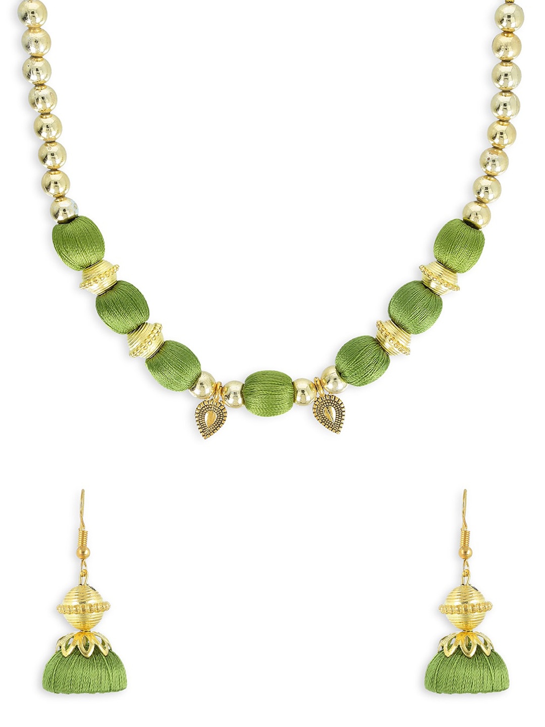 

AKSHARA Gold-Plated Green Beaded Handcrafted Jewellery Set