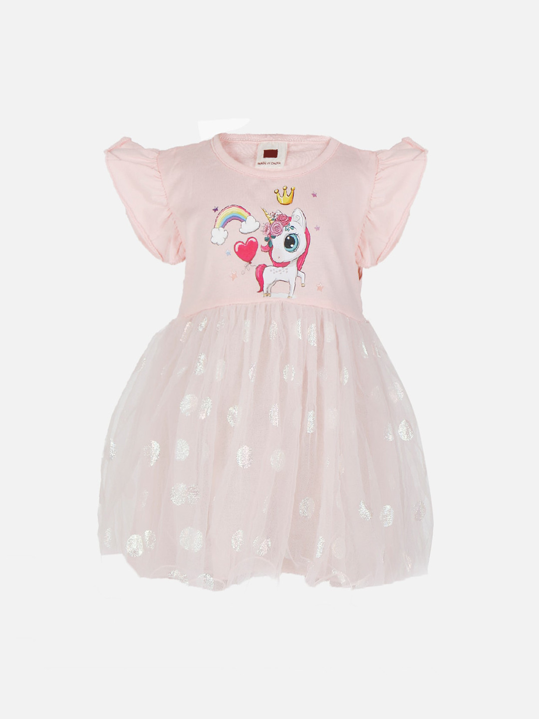 

PASSION PETALS Girls Pink Printed Net Dress