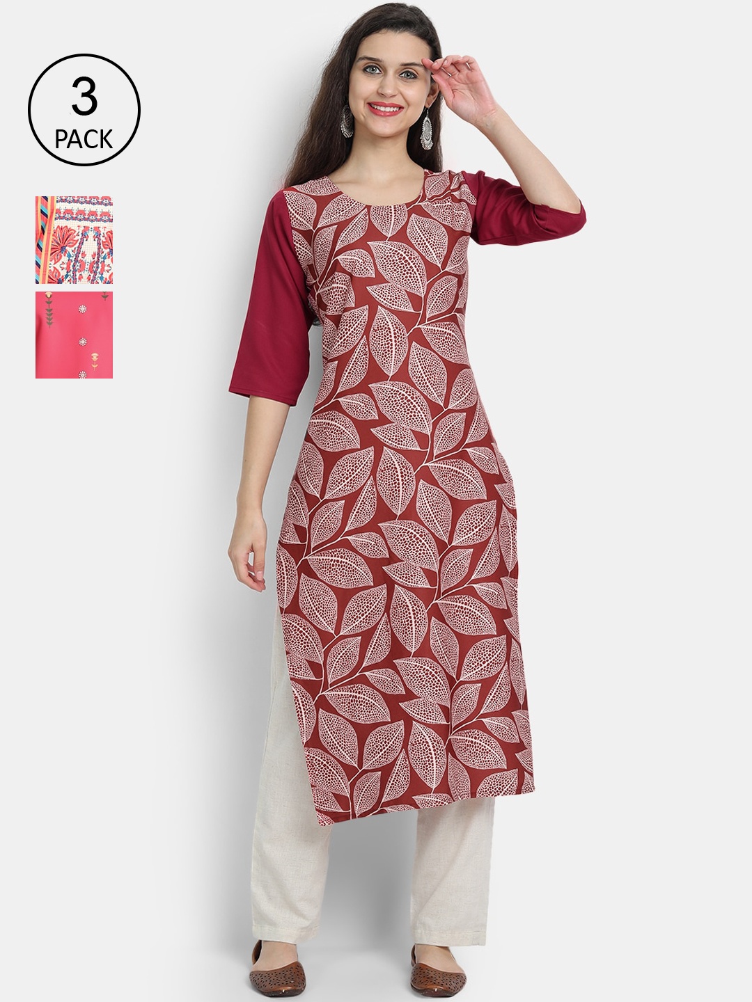 

Ethnic basket Women Set of 3 Multicoloured Printed Crepe Kurta, Multi