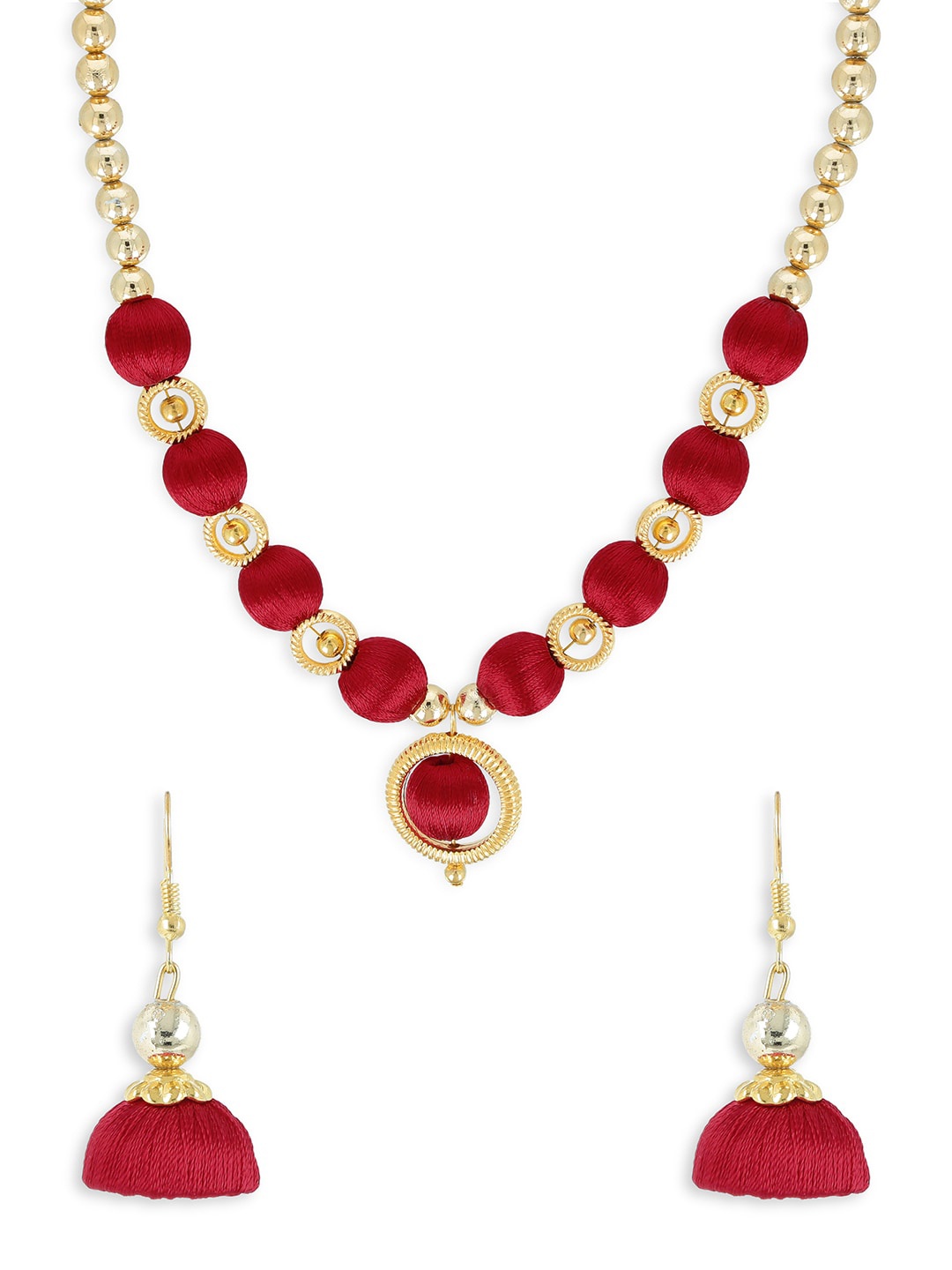 AKSHARA Gold-Plated Red Beaded Handcrafted Jewellery Set