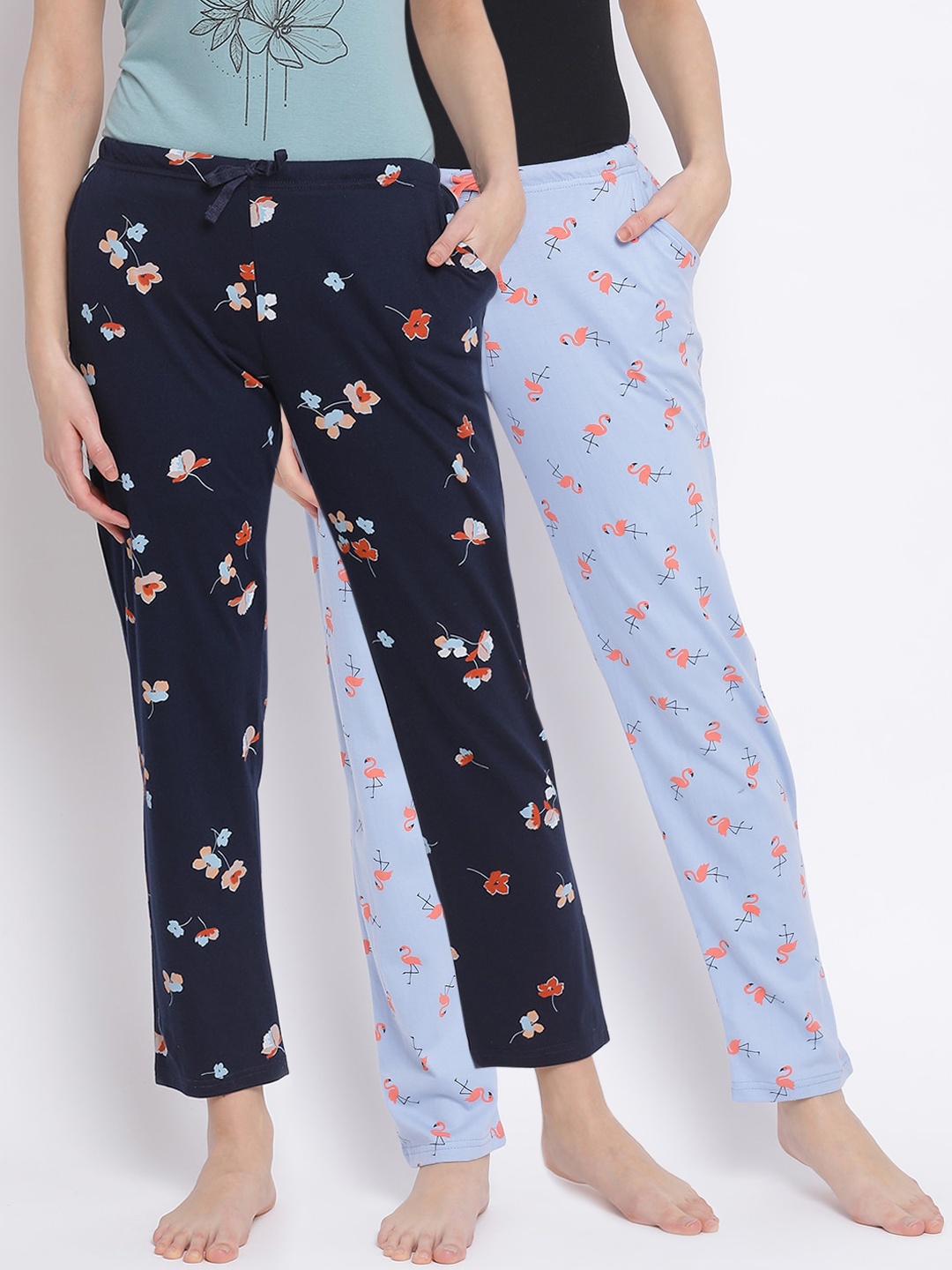 

Kanvin Women Pack Of 2 Printed Cotton Lounge Pants, Navy blue