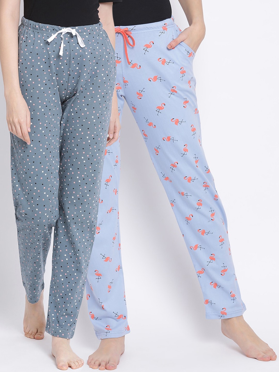 

Kanvin Women Pack Of 2 Printed Pure Cotton Lounge Pants, Violet