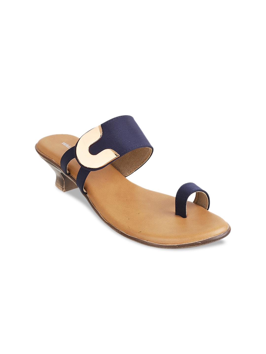 

WALKWAY by Metro Women Navy Blue & Gold-Toned Solid One-Toe Block Heels with Cut-Out Detail