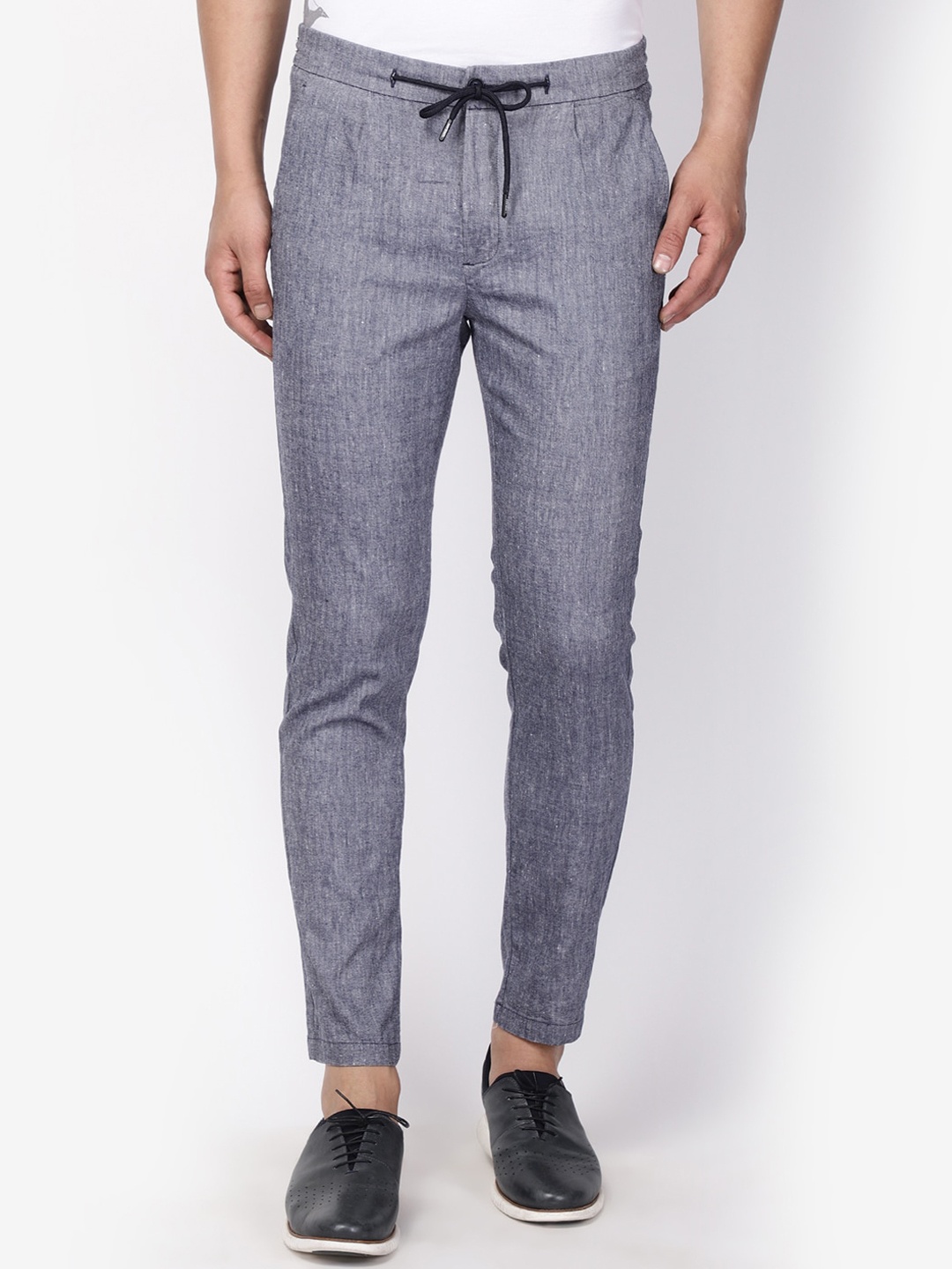 Blackberrys Men Navy Blue Arise Regular Fit Solid Regular Trousers