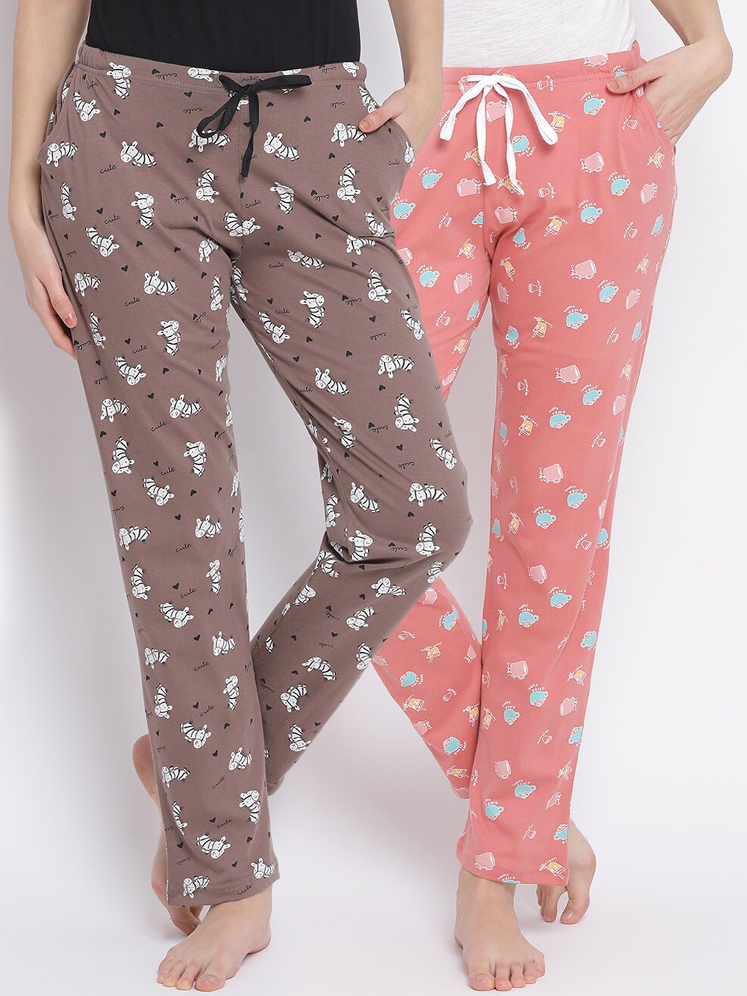 

Kanvin Women Pack Of 2 Printed 100% Cotton Lounge Pants, Orange