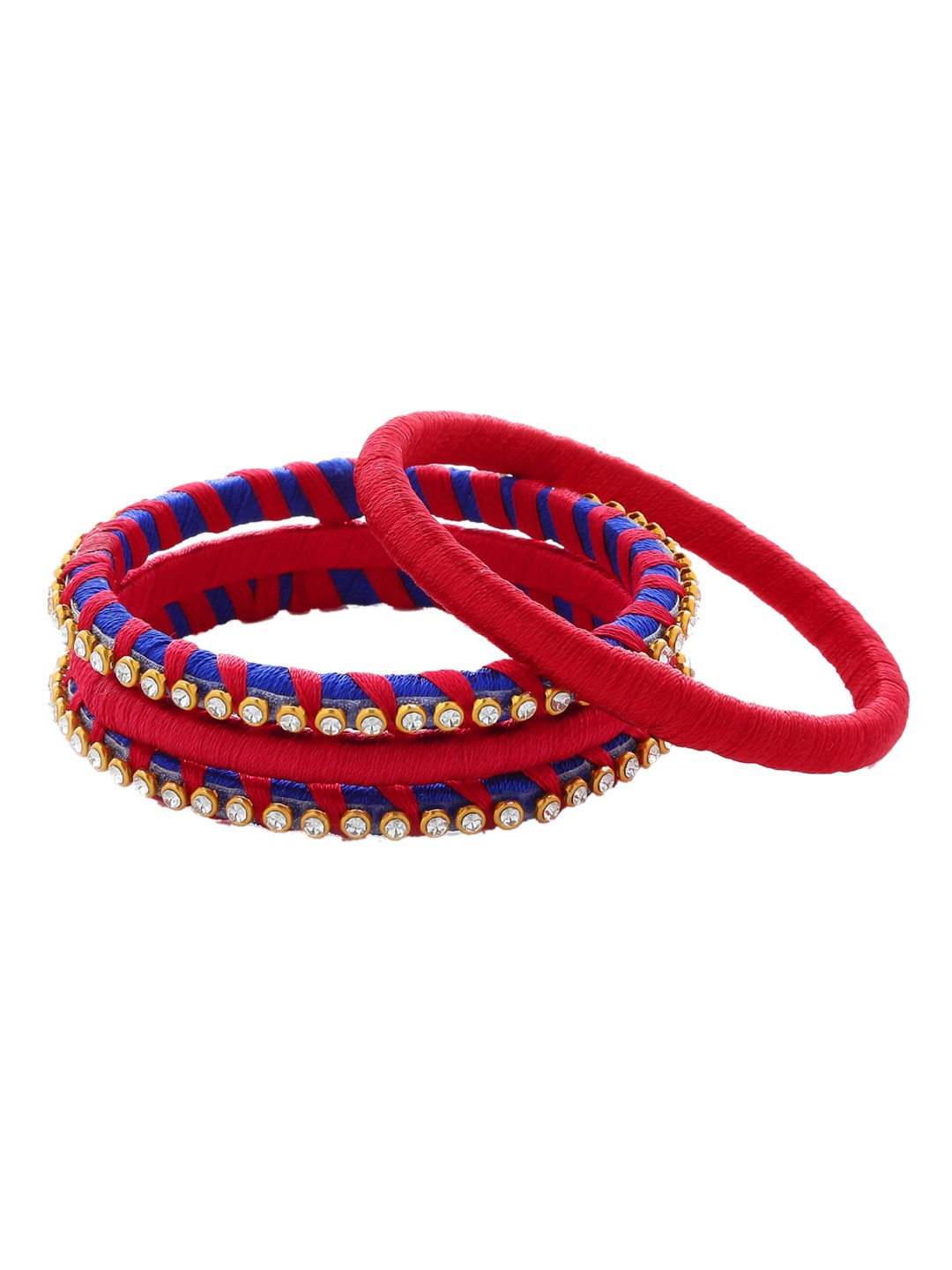 

AKSHARA Set of 4 Red & Blue Stone-Studded Handcrafted