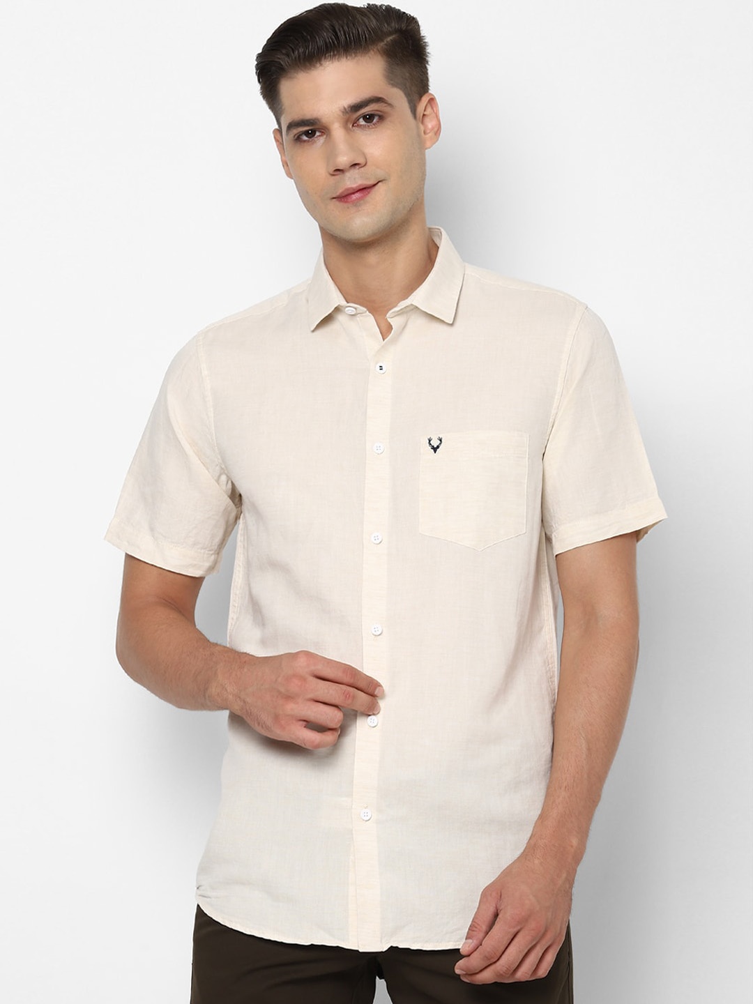 

Allen Solly Men Cream-Coloured Slim Fit Solid Casual Shirt