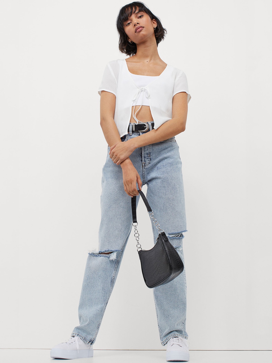 

H&M Women White Solid Tie-top Blouse