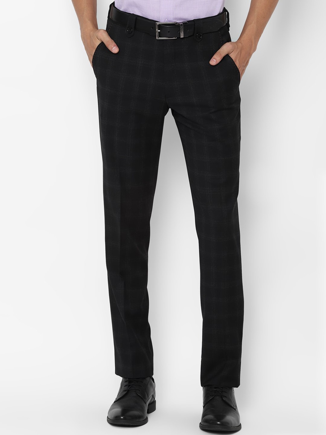 

SIMON CARTER LONDON Men Black Slim Fit Checked Formal Trousers
