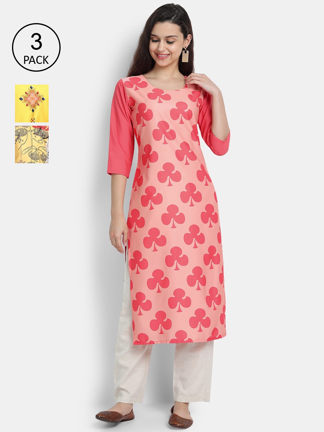 

Ethnic basket Women Pack Of Multicoloured Floral Printe Crepe Kurtas, Multi